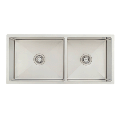 Retto II 975mm x 450mm x 230mm Stainless Steel Double Sink, Brushed SS Nickel