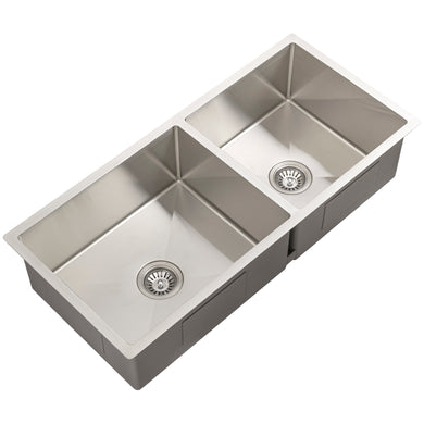 Retto II 975mm x 450mm x 230mm Stainless Steel Double Sink, Brushed SS Nickel