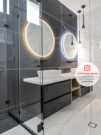 Circa Round 1000mm Frontlit and Backlit LED Frameless Mirror with Frosted Glass Border and Demister