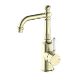 Nero York Basin Mixer With White Porcelain Lever | Aged Brass |