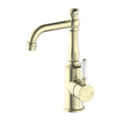 Nero York Basin Mixer With White Porcelain Lever | Aged Brass |