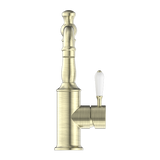 Nero York Basin Mixer With White Porcelain Lever | Aged Brass |
