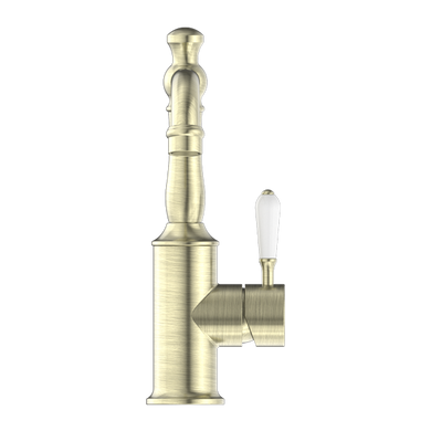 Nero York Basin Mixer With White Porcelain Lever | Aged Brass |