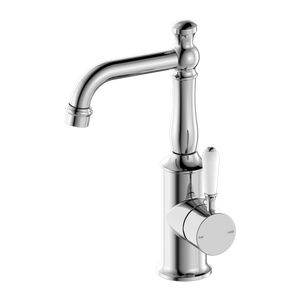 Nero York Basin Mixer With White Porcelain Lever, Chrome