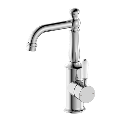 Nero York Basin Mixer With White Porcelain Lever | Chrome |