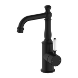 Nero York Basin Mixer With White Porcelain Lever | Matte Black |