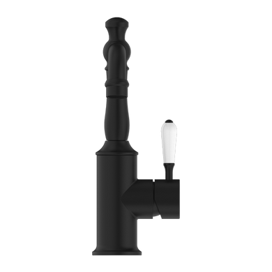 Nero York Basin Mixer With White Porcelain Lever | Matte Black |