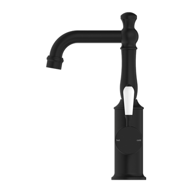 Nero York Basin Mixer With White Porcelain Lever | Matte Black |