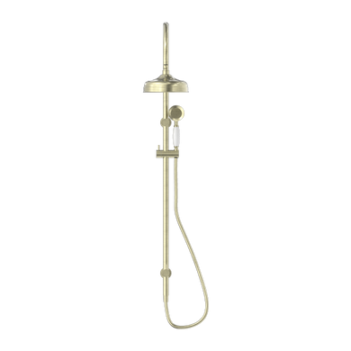 Nero York Twin Shower With White Porcelain Hand Shower | Aged Brass |