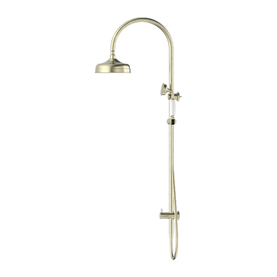 Nero York Twin Shower With White Porcelain Hand Shower | Aged Brass |
