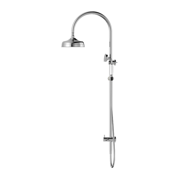Nero York Twin Shower With White Porcelain Hand Shower  | Chrome |