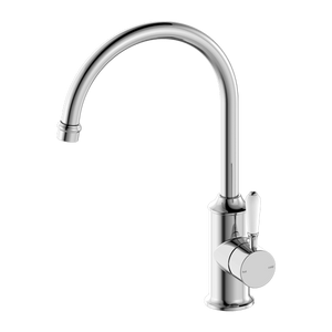 Nero York Kitchen Mixer Goosneck Spout With White Porcelain Lever, Chrome