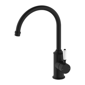 Nero York Kitchen Mixer Goosneck Spout With White Porcelain Lever, Matte Black