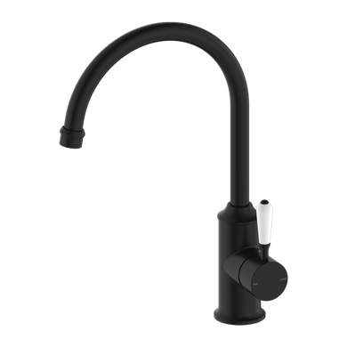 Nero York Kitchen Mixer Goosneck Spout With White Porcelain Lever | Matte Black |