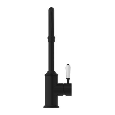 Nero York Kitchen Mixer Goosneck Spout With White Porcelain Lever | Matte Black |