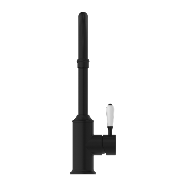 Nero York Kitchen Mixer Goosneck Spout With White Porcelain Lever  | Matte Black |
