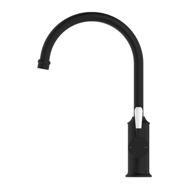 Nero York Kitchen Mixer Goosneck Spout With White Porcelain Lever | Matte Black |