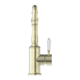 Nero York Kitchen Mixer Hook Spout With White Porcelain Lever | Aged Brass |