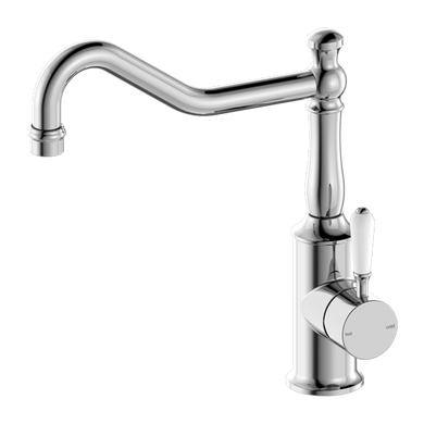 Nero York Kitchen Mixer Hook Spout With White Porcelain Lever | Chrome |