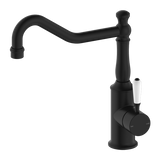 Nero York Kitchen Mixer Hook Spout With White Porcelain Lever | Matte Black |