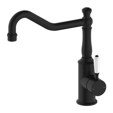 Nero York Kitchen Mixer Hook Spout With White Porcelain Lever | Matte Black |