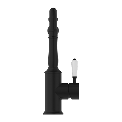 Nero York Kitchen Mixer Hook Spout With White Porcelain Lever | Matte Black |