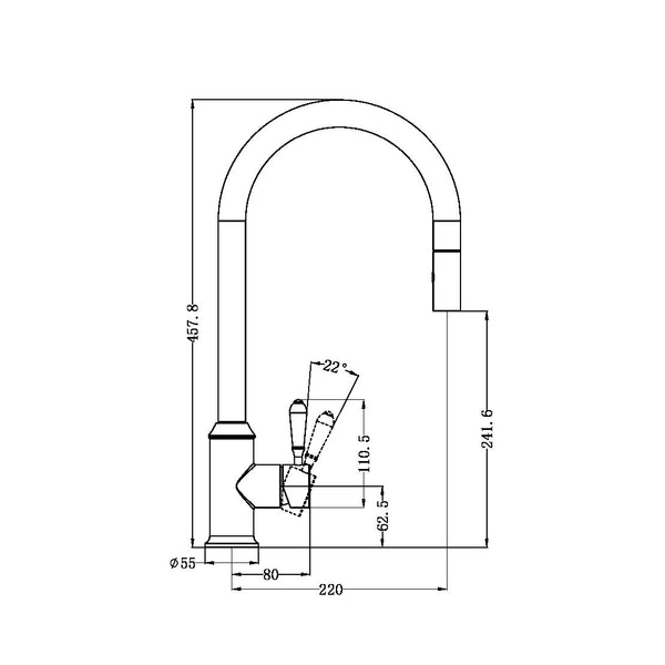 Nero York Pull Out Sink Mixer With Vegie Spray Function With White Porcelain Lever  | Chrome |
