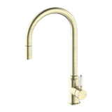 Nero York Pull Out Sink Mixer With Vegie Spray Function With White Porcelain Lever | Aged Brass |