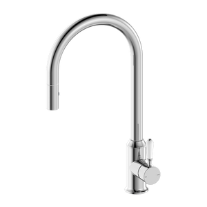 Nero York Pull Out Sink Mixer With Vegie Spray Function With White Porcelain Lever, Chrome