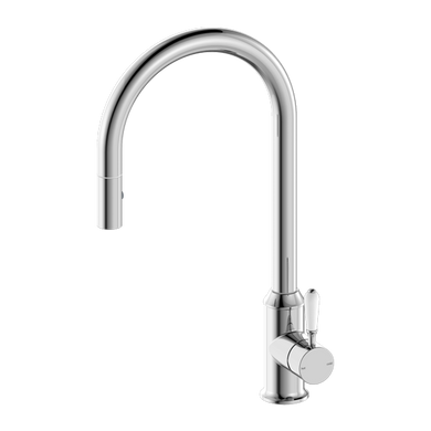 Nero York Pull Out Sink Mixer With Vegie Spray Function With White Porcelain Lever | Chrome |