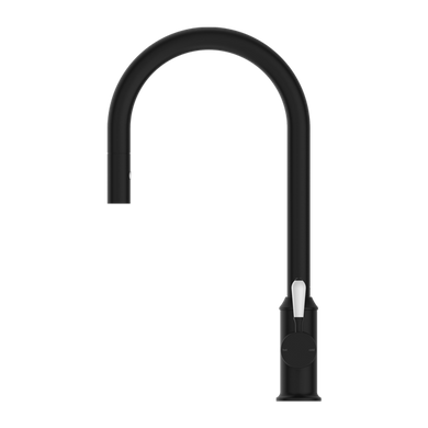 Nero York Pull Out Sink Mixer With Vegie Spray Function With White Porcelain Lever | Matte Black |