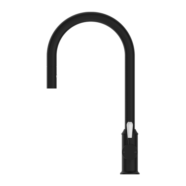 Nero York Pull Out Sink Mixer With Vegie Spray Function With White Porcelain Lever  | Matte Black |