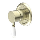 Nero York Shower Mixer With White Porcelain Lever | Aged Brass |