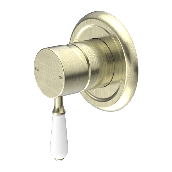 Nero York Shower Mixer With White Porcelain Lever | Aged Brass |