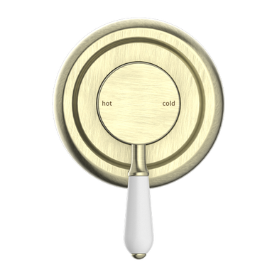 Nero York Shower Mixer With White Porcelain Lever | Aged Brass |