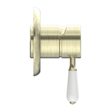 Nero York Shower Mixer With White Porcelain Lever | Aged Brass |