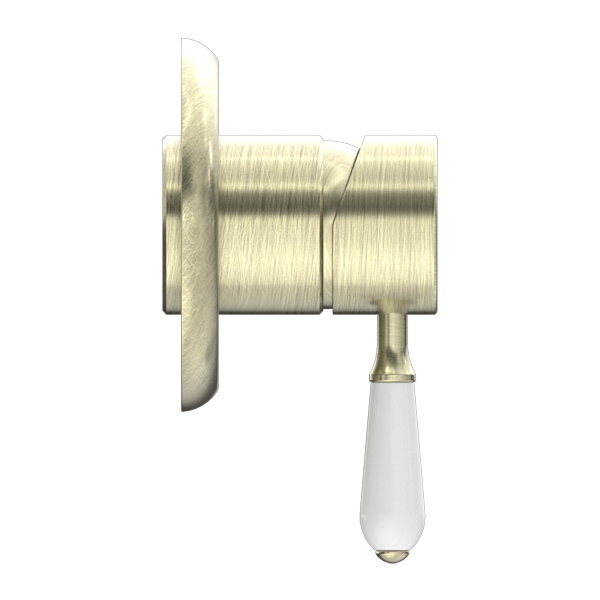 Nero York Shower Mixer With White Porcelain Lever | Aged Brass |