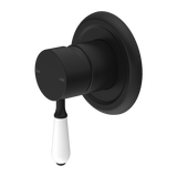 Nero York Shower Mixer With White Porcelain Lever | Matte Black |