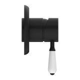 Nero York Shower Mixer With White Porcelain Lever | Matte Black |