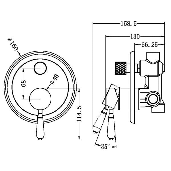 Nero York Shower Mixer With Diverter With Metal Lever | Aged Brass |