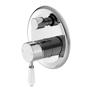 Nero York Shower Mixer With Diverter With White Porcelain Lever, Chrome