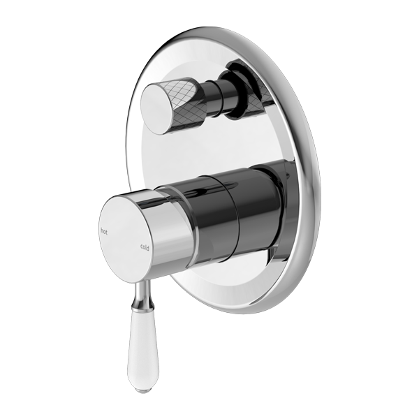 Nero York Shower Mixer With Diverter With White Porcelain Lever  | Chrome |