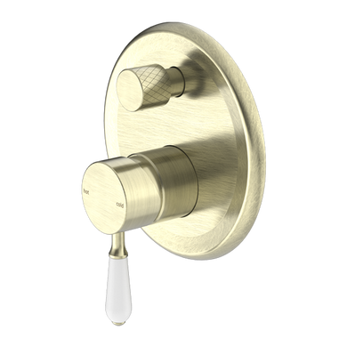 Nero York Shower Mixer With Diverter With White Porcelain Lever | Aged Brass |
