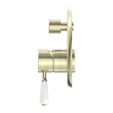 Nero York Shower Mixer With Diverter With White Porcelain Lever | Aged Brass |
