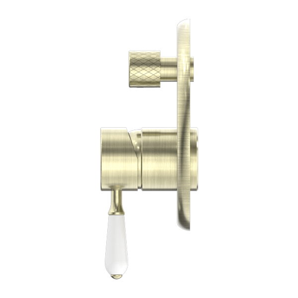 Nero York Shower Mixer With Diverter With White Porcelain Lever | Aged Brass |