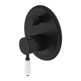 Nero York Shower Mixer With Diverter With White Porcelain Lever | Matte Black |