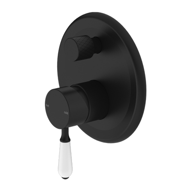 Nero York Shower Mixer With Diverter With White Porcelain Lever | Matte Black |