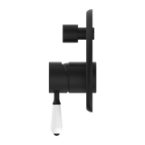 Nero York Shower Mixer With Diverter With White Porcelain Lever | Matte Black |