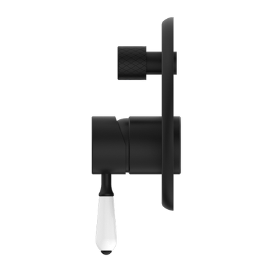 Nero York Shower Mixer With Diverter With White Porcelain Lever | Matte Black |