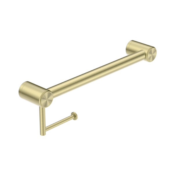 Nero Mecca Care 32mm Grab Rail With Toilet Roll Holder 450mm | Brushed Gold |